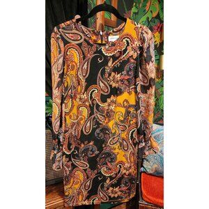 Shelby & Palmer 60s Style Paisley Long-Sleeve Dress. Size 8